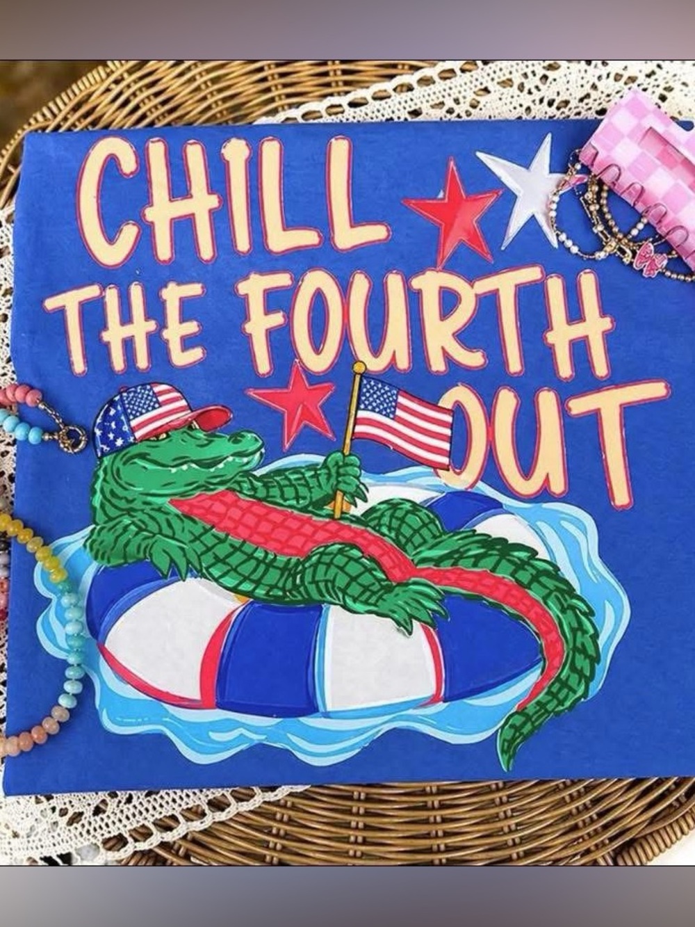Patriotic 'Chill The Fourth Out' Alligator Graphic Tshirt Small-XL